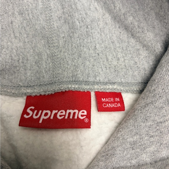 Supreme Light Gray Hoodie with Navy Logo - Picture 3 of 4